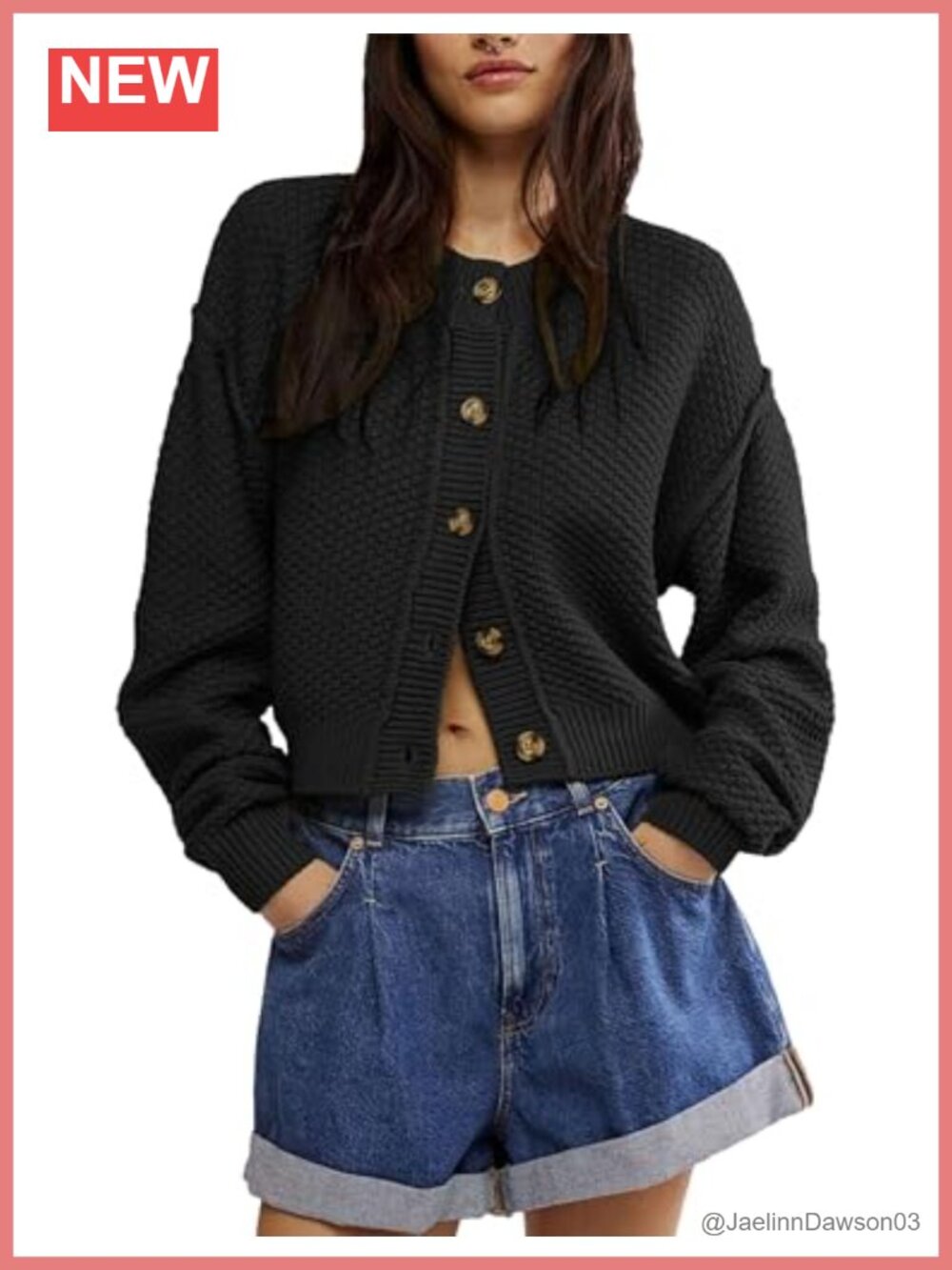 Oversized Cropped Button Down Knit Cardigan Sweater Long Sleeve Outwear